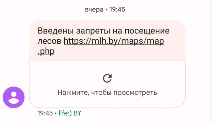 БЕЛОРУСАМ НАЧАЛИ ПРИХОДИТЬ SMS-УВЕДОМЛЕНИЯ О ЗАПРЕТАХ НА ПОСЕЩЕНИЕ ЛЕСОВ